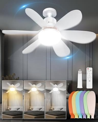 FANSEXPERT Socket Ceiling Fans with Lights and Remote, Dimmable LED Socket Fan Light, 3 Colors 3000K-6500K, 1700 Lumen, E26/27 Light Bulb Screw in Ceiling Fan for Bedroom, Kitchen, Living Room, Garage