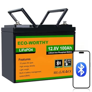 ECO-WORTHY 12V 100AH LiFePO4 Battery, 1280Wh Energy with Bluetooth & Low-Temp Cut off,Built-in 100A BMS,for Motorhomes,Campervan,Narrowboat,Solar