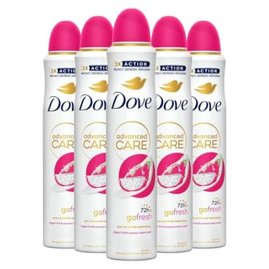 Dove Advanced Care Go Fresh Anti-Perspirant Aerosol Deodorant Spray for Women Dragonfruit & Coconut Cream, Pack of 5, 72 Hours Sweat Protection Pro-Ceramide Technology, 200 ml