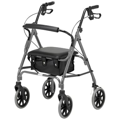 Days Lightweight Folding Rollator Walker – Mobility Aids, Adjustable Walking Frame with Padded Seat, Lockable Brakes, Ergonomic Handles, Walking Aid, Portable Walker for Elderly, Medium – Quartz