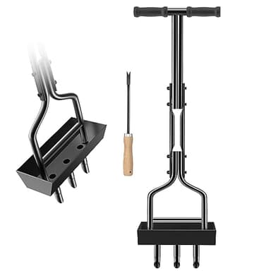 vanpein Lawn Aerator Coring Tool Plug Aeration Manual 3 Core with Core Collection Storage Box, Hollow Tine Plug Core Aerators for Compacted Soils and Lawns Yard Garden, Black-3 Tine