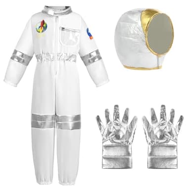 Aomig Kids Astronaut Costume Space Adventure Outfit With Helmet, Bag and Gloves - Unisex Spaceman Jumpsuit Fancy Dress for Girls or Boys World Book Day Gift
