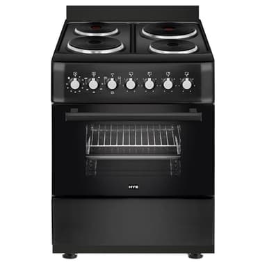 HYE Cooker - Electric Cooker, 4 Hotplates, 62L Electric Oven, Smart Cooking Controls & Programs, 60cm Width, Freestanding Design, Matte Black, Perfect For Family Homes - C01FS60E17