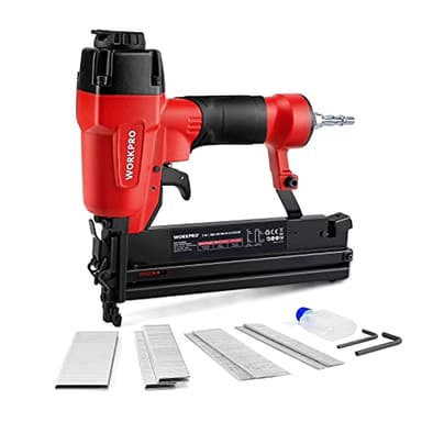 WORKPRO Air Brad Nailer Gun 50mm, 2-in-1 Air Nail Gun/Upholstery Stapler, Accepts 18G Nails 15-50mm & Type 90 Staples 16-40mm, Lightweight Aluminum Body, Come with 400pcs Nails and 300pcs Staples