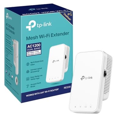 TP-Link RE330 AC1200Mbps WiFi Extender Booster, Ethernet Port, EasyMesh, WiFi Booster Range Extender, Internet Booster, Access Point, Works with Any WiFi Router, App Control Easy Setup, UK Plug