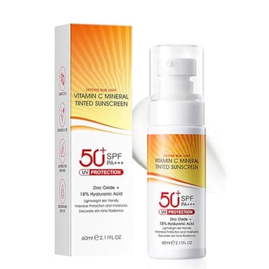 Zinc Oxide Sunscreen with Vitamin C - SPF 50 Mineral Tinted Sun Cream for Face & Body - Natural Suncream with Broad Spectrum UVA/UVB Protection - Lightweight, Non-Greasy Sunblock for Outdoor & Beach