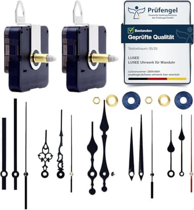 Lusee 2 Pack Clock Mechanisms Battery Powered, Long and Short Shaft Quartz Mechanism with 5 Pairs Aluminium Clock Hands, Motor Movement Replacement DIY Kits, Black