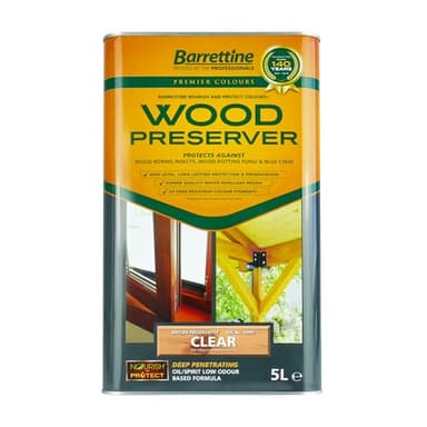 Barrettine Wood Preserver (Clear, 5L) - UV Fade Resistant, Durable & Water Repellent Premier Wood Preserver, Deep Penetrating, Low Odour & Oil Based, Suitable for Outdoor & Indoor Use