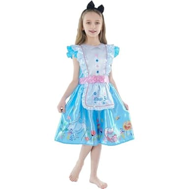 Webeasy Alice Costumes Kids, Alice in Wonderland Costume Set with Hairband for Girls World Book Day Costumes 5-6 Years