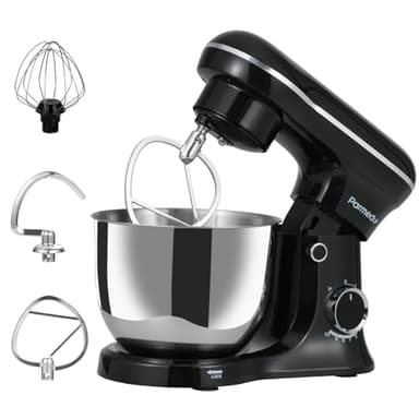 Parmedu Electric Kitchen Stand Mixer: 1500W 10-Speed Compact Tilt-Head Household Food Mixer - 5.2L 304 Stainless Steel Bowl with Cover & Egg Whisk & Dishwasher Safe Dough Hook & Flat Beater
