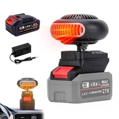 Cordless Portable 180-Degree Rotation Heaters, 170W Battery Powered Heater for 220V Battery, 2-Temp Settings & Car Defroster, Mini Heater for Office Workshop Car Camping Indoor Use (1 Battery)