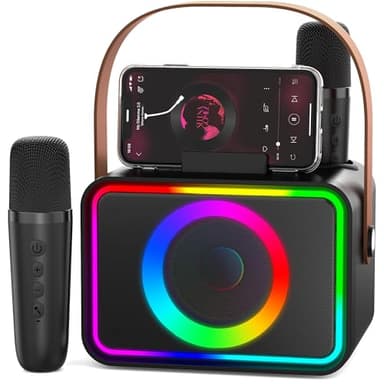Karaoke Machine 2 Microphones for Adults Kids, Portable Bluetooth Karaoke Speaker for Adults & Kids, Party PA Stage with Disco Lights for Gatherings, Gifts for Family