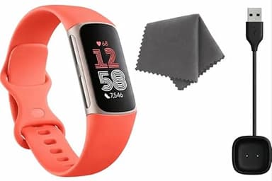 Fitbit Charge 6 Fitness Tracker (Bundle) – Black/Obsidian – Heart Rate, GPS, Sleep & Stress Tracking + Fast Charger, & Cleaning Cloth (Coral)