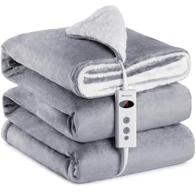 Mia&Coco Electric Heated Blanket Throw with Flannel Sherpa, Quick Heating, 10 Heat Levels, Up-to-9H Auto-Off, Machine Washable, ETL Certified, 120x160cm Grey
