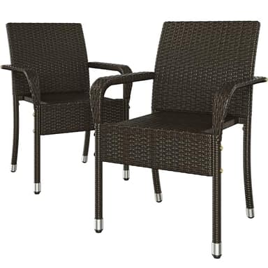 Yaheetech Set of 2 Rattan Stackable Outdoor Garden Chair Lightweight All-Weather w/Armrests for Patio, Backyard, Poolside, Brown