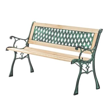 BIRCHTREE 3 Seater Wooden Slat Garden Bench Seat Lattice Style Cast Iron Legs