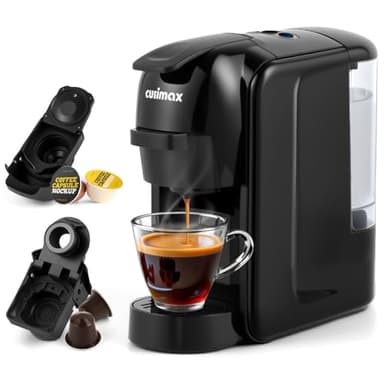 CUSIMAX Coffee Machine, Single-Serve Pod Coffee Machine, 19 Bar Pressure Mini Capsule Coffee Maker, Compatible with Nespresso & Dolce Gusto Capsules, 1450 W, 0.6 litres Black