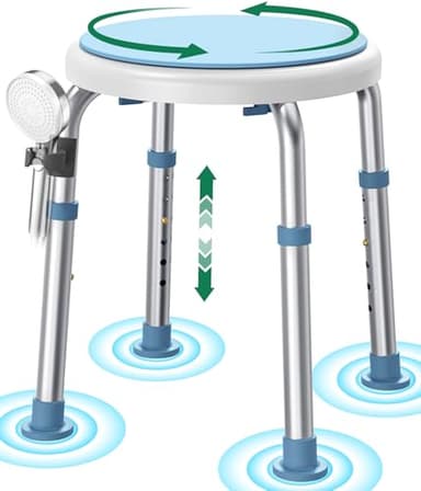 Luckfaith 360° Swivel Shower Chair with Adjustable Height – Non-Slip Bathroom Shower Stool and Lightweight Shower Seat for Disabled, Seniors & Pregnant with Limited Mobility