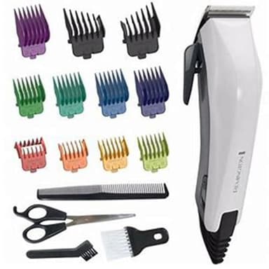 Remington Colour Cut Hair Clippers Kit (Corded, Stainless Steel Self-Sharpening Blades, Comfort Tip Blades, Taper Lever (0.5-2mm), 9 Colour Coded Combs (1.5-25mm), Scissors & Comb) HC5035