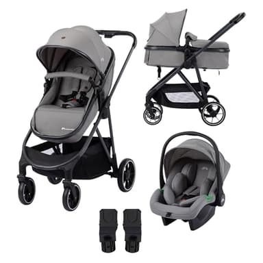 Bebeconfort Breeze Trio Baby Stroller 3 in 1 with Car Seat, Pushchair Travel System 0-4 Years, Compact Folding, 2-in-1 Seat from Bassinet to Toddler, Rain Cover, Boot Cover, Mineral Grey