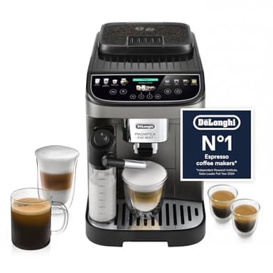 De’Longhi Magnifica Evo Next - Perfetto Automatic Coffee Machine with LatteCrema Automatic Milk Frothing, 13 One-Touch Drinks, Colour Touch Display, Titanium Black (ECAM312.80.TB)