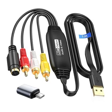 avedio links VHS to Digital Converter, USB 2.0 Video Capture Card with RCA & S-Video Input, 1080P HD Audio Video Converter for Windows/Mac – Convert VHS, VCR, DVD to Digital