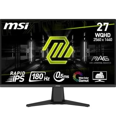 MSI MAG 275QF 27-Inch WQHD 2560x1440 Gaming Monitor - Rapid IPS, 180Hz, 0.5ms, HDR ready, AMD FreeSync, Eye care, AI vision, HDMI 2.0b, DP 1.2a, Frame-less, Tilt Adjustable, Vesa Mount, Black