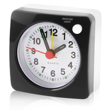 Unicavu Silent Analog Alarm Clock Bedside, Non Ticking with Snooze Nightlight Function, Large Display Battery Operated for Heavy Sleepers, Small Travel Clock Glow in the Dark (6×6cm)