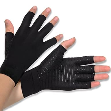 Donfri 1 Pair Copper Infused Arthritis Hand Compression Gloves Fingerless Design Women Men Relieve Symptoms Rheumatoid Osteoarthritis Raynauds Disease Breathable Comfortable Fit Machine Washable (L)