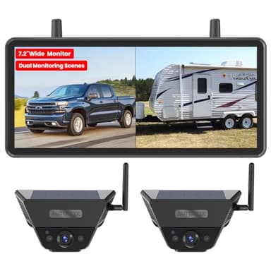 AUTO-VOX Solar Wireless Reversing Camera, 1-Min Install, 7.2" HD 1080P Monitor, Dual Camera System, Strong Magnetic Scratch-Proof Reverse Camera for Car, SUVs, Van, Trucks, Campers and Motorhome