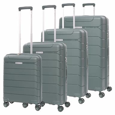 Aerolite Lightweight Polypropylene Hard Shell 4 Wheel Spinner 4 Piece Travel Luggage Suitcase Set, Cabin + Medium + Large + Extra Large (Green)