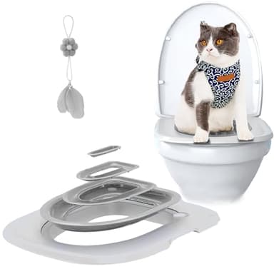 Cat Toilet Training Kit,Universal Cat Toilet Training Systems,Reusable Trainer for Pet Cleaning with 1 Replaceable Feather Toy (Gray-1)
