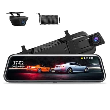 【Upgraded】10 Inch Mirror Dash Cam Night Vision 1080P Full Touch Screen Dual Dash Cam Front and Rear Camera Car Rear View Mirror Loop Recording 170° Wide Angle Parking Assistance