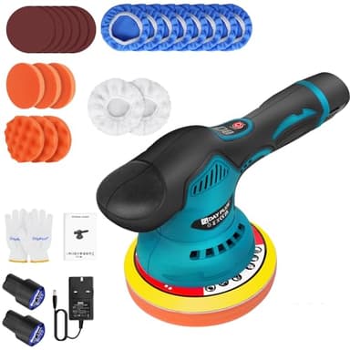 Cordless Car Buffer Polisher Machine Kit with 2X Rechargeable Batteries, 8 Variable Speed 2800-5500RPM, Portable Polishing Waxer for Detailing/Waxing