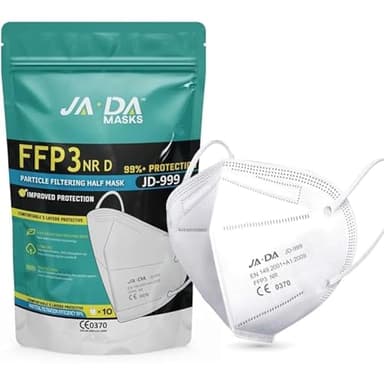 Apex Business Supplies JADA FFP3 Face Masks Pack of 10 Masks With >99% Filtration Efficiency - Disposable Face Mask UK - Soft And Secure Fit - (Packaging may vary)