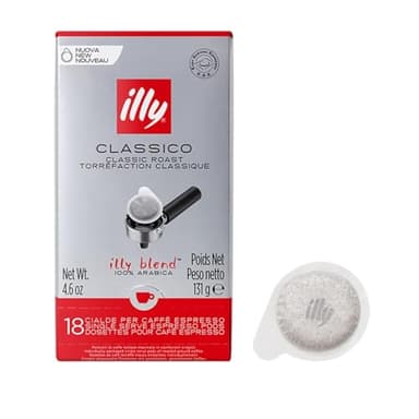 illy - ESE Coffee Pods - Classico Medium Roast - 100% Arabica Coffee - Compatible with ESE Machines - 18 Individually Wrapped Capsules