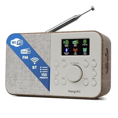 MangoKit SR-L Portable DAB Radio with Bluetooth 5.3-DAB+,FM & Internet Radio with WIFI, Podcasts,150 Presets, Alarm Clock Radio, Kitchen Radio with Full Colour Display, Mains or Battery Powered-Walnut