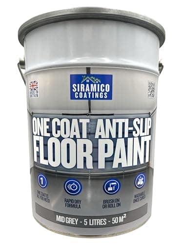 SIRAMICO COATINGS One Coat Anti-Slip Floor Paint | 5 Litres | 5 Modern Colours I Waterbased, Quick Drying Formula | White, Black, Greys (Mid Grey, 5 Liters)