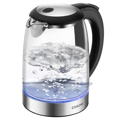 COSORI Kettle, 3000W, Food-Grade Stainless Steel Filter & Inner Lid, Glass Spout, BPA Free, Easy-Clean & No-Spash Design, Electric Fast Boil Tea Kettles With LED, Boil-Dry Protection, Auto Shut-Off