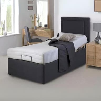 Rebound Cool Memory Foam Electric Adjustable Bed with Orthopaedic Pocket Spring Mattress - 5 Motion Adjustable Base, Free Headboard, Spinal Support (Grey, Single (90cm x 200cm))