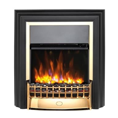 Dimplex Cheriton Deluxe Optiflame Freestanding Electric Fire, Brass and Black Free Standing LED Flame Effect Electric Fireplace with Variable Flame Brightness, Coal Fuel Bed, Adjustable 2kW Heater
