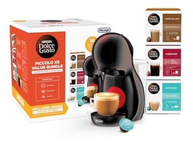 NESCAFÉ Dolce Gusto EDG210.B Piccolo XS Manual Coffee Machine Black by DeLonghi - Value Bundle