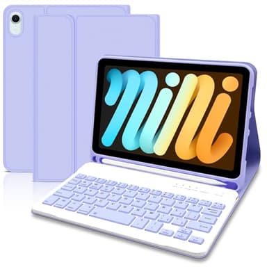 Keyboard Case for iPad Mini 7 (A7 Pro) 2024 8.3 inch, Case with Keyboard for iPad mini A17 Pro (2024/2021), Cover with Detachable IPad Mini Keyboard and Pencil Holder for mini 7th/6th Gen, Purple