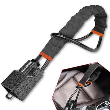Tevlaphee Upgraded Steering Wheel Lock, Seat Belt Lock, Metal Head, High Visibility Car Lock Anti-Theft Device, Heavy Duty, Universal Fit for Car, SUV, Pickup, Jeep, Van, RV, 3Keys(Black)