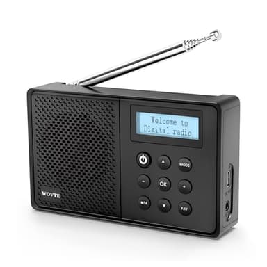 WOVTE DAB+ Digital Radio - Portable, Rechargeable & Mains Powered with Bluetooth, 40 Presets, LED Display, Alarm Clock, Sleep Timer & Headphone Socket