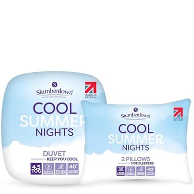 Slumberdown Cool Summer Nights 4.5 Tog Double Duvet & 2 Pillows - Lightweight & Breathable Summer Duvet for Hot Nights | UK-Made Double Quilt, Non-Allergenic & Washable (200 x 200cm)