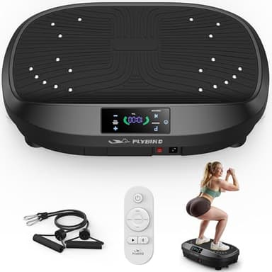FLYBIRD New Upgrade Vibration Plate,120 Intensity Levels/5 Programs for Lymphatic Drainage Whole Body Weight Loss Exercises Machine,150KG Weight Capacity,Quiet for Home Use,with 2 Resistance Bands
