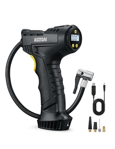 AstroAI Car Tyre Inflator Air Compressor, USB Rechargeable Battery Cordless Tyre Inflator, 150PSI Portable Handheld Tyre Pump Digital with Torch and 4 Adaptors for Car, Motorcycle Bike, Ball