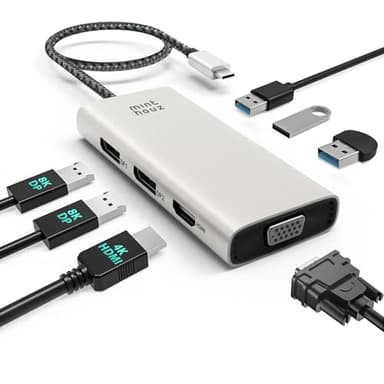 Minthouz USB C Docking Station,7-IN-1 Multiport USB C Hub with 4K@60Hz HDMI,8K@60Hz DP1/2, VGA, 3xUSB2.0（No PD）Mini Dock for Dell/HP/Lenovo/Mac,Compatible with Mac/Windows/Chrome OS/Linux/iOS
