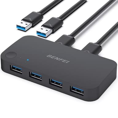 USB 3.0 Switch for 2 Computers Share 4 Ports - KVM Switcher for PC Mouse Keyboard Printer Scanner - Compatible With Windows, Mac, Linux